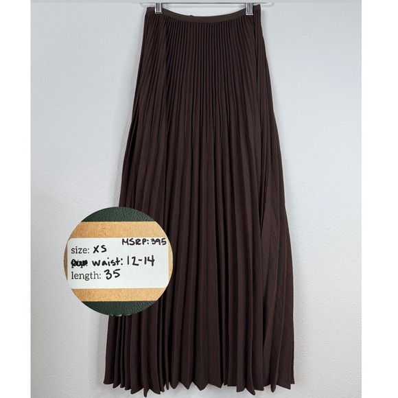 Jenni Kayne XS Pleated Maxi Skirt Brown Elastic Waist Pull On Long - Picture 1 of 6